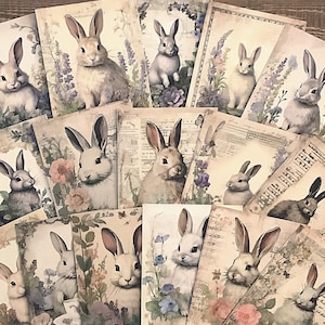 Lapin de Pâques Junk Journal Ephemera, cartes journal, journal de printemps, kit de scrapbooking, Pâques vintage, fabrication de cartes, collage