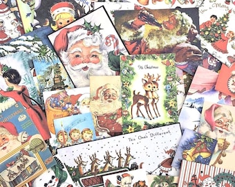 Vintage Christmas Ephemera Set, Retro Journal Cards, Scrapbook Paper Kit, collage supplies