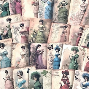 Éphémères victoriennes pour dames, cartes pour carnet, journal vintage, kit de scrapbooking, journal indésirable, éphémères vintage, fabrication de cartes, collage