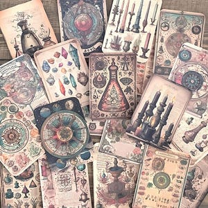 Ephémères de carte journal d'alchimie, ATC, cartes d'art, journal d'alchimie, kit de scrapbooking, journal indésirable, vintage, fabrication de cartes, collage