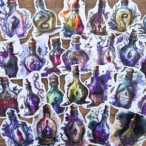 Pack d'autocollants pour bouteilles de potion, journal indésirable, bouteilles d'apothicaire, autocollants de sorcière, autocollants de journal, albums de coupures, agendas, fabrication de cartes, collage