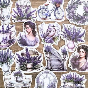 Autocollants victoriens, autocollants pour journaux indésirables, autocollants vintage, autocollants de scrapbooking, kits de scrapbooking, journal violet, fabrication de cartes, collage