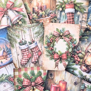 Traditional Christmas Scrapbook Paper Pack, Journal Cards, Collage Ephemera