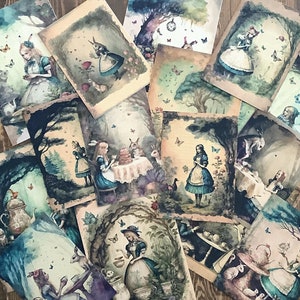 Alice au pays des merveilles Junk Journal Ephemera, cartes journal, alice vintage, kit de scrapbooking, kit de journal indésirable, papier vintage, fabrication de cartes, collage
