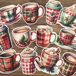 Pack d'autocollants de boissons de Noël confortables, journal indésirable, autocollants de Noël, autocollants vintage, autocollants de journal, albums de coupures, fabrication de cartes, collage
