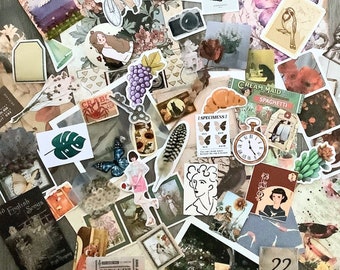 80 piece junk journal grab bag - junk journal kit - scrapbook kit - mystery bag -  stickers - ephemera - cardmaking - collage - craft kit.