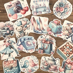 Autocollants de la Saint-Valentin, autocollants pour carnet de bord, carnet de la Saint-Valentin, Saint-Valentin rétro, kit de scrapbooking, kit de journal, fabrication de cartes, collage