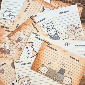 Cartes de recettes sur le thème des chats mignons, cartes de journal, cadeaux pour les amoureux des chats, objets éphémères de chat, kit de scrapbooking, journal de bordel, fabrication de cartes, collage