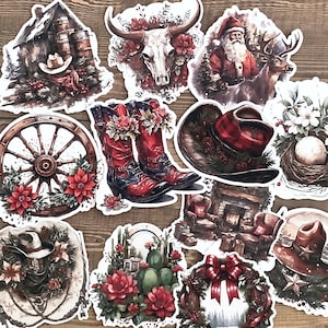 Western Christmas Journal Stickers, scrapbook stickers, journal ephemera, scrapbook ephemera, scrapbook supplies, cardmaking, sticker packs