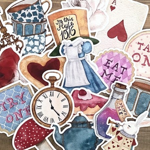 Autocollants Alice au pays des merveilles, carnet Alice au pays des merveilles, autocollants Alice, autocollants pour carnet, kit de scrapbooking, fabrication de cartes, collage