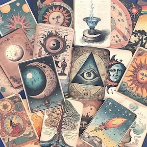 Celestial Junk Journal Ephemera, cartes de visite, journal céleste, kit de scrapbooking, fabrication de cartes, collage
