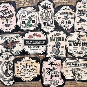 Pack d'autocollants d'étiquettes de bouteille d'apothicaire de sorcière, journal indésirable, autocollants d'apothicaire, autocollants de journal, albums de coupures, fabrication de cartes, collage