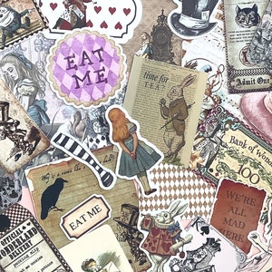 Kit de journal indésirable Alice au pays des merveilles, kit de scrapbooking, éphémères vintage Alice, éphémères de journal, fabrication de cartes, collage