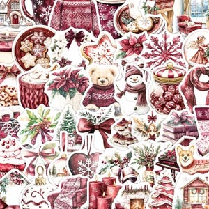 Burgundy Christmas Journal Stickers, Scrapbook Ephemera Pack, Cardmaking Supplies