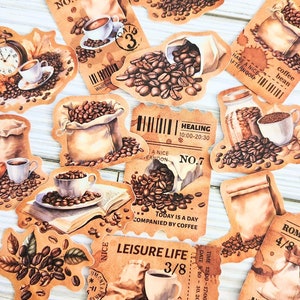 Autocollants de carnet de bord, kit de carnet de bord, autocollants de café, autocollants de scrapbooking, kit de scrapbooking, éphémères de scrapbooking, fabrication de cartes, collage
