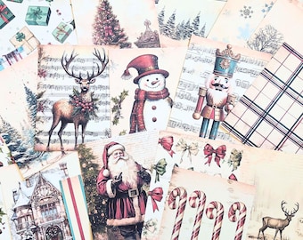 Vintage Christmas Journal Cards, Scrapbook Paper Pack, Craft Collage Ephemera