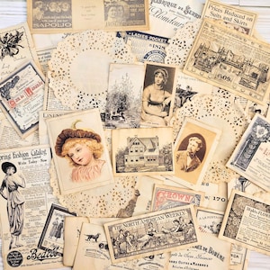 ensemble vintage d'éphémères teints par café, scrapbooking vintage, journalisation indésirable, journal de café, papier de café, journaux, fabrication de cartes, collage