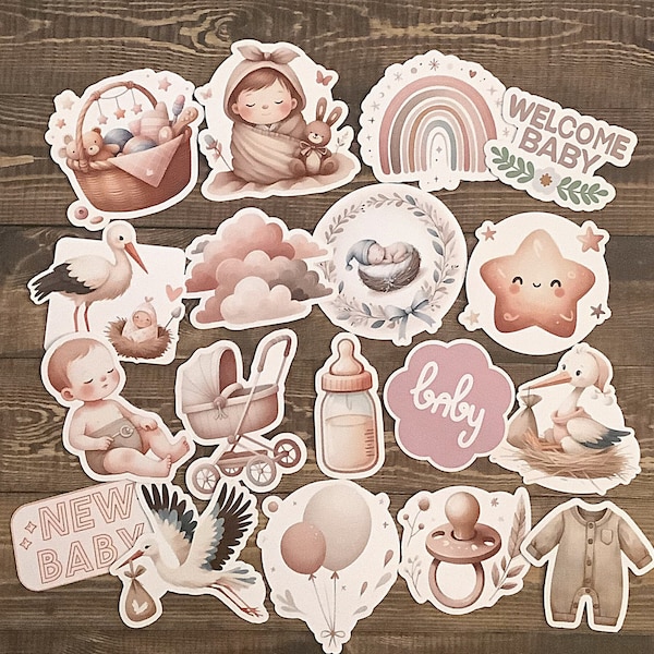 Neutral baby sticker pack, junk journal, scrapbook stickers, baby stickers, journal stickers, scrapbooks, cardmaking, collage, new baby