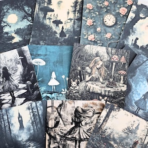 Alice au pays des merveilles Junk Journal Ephemera, cartes journal, kit de scrapbooking, papier de scrapbooking, kit de journal indésirable, fabrication de cartes, collage