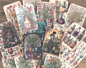 20 piece botanical themed journal cards, ATC's, art cards, vintage paper, scrapbook kit, junk journal, vintage, cardmaking, collage