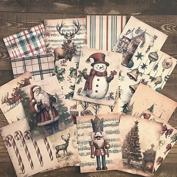 20 piece Vintage style Christmas journal cards, Christmas journal, vintage ephemera, ATC's, scrapbook kit, junk journal, cardmaking, collage