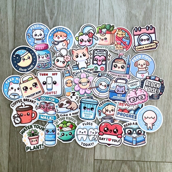 Cute Reminders sticker pack, junk journal, Kawaii stickers, journal stickers, scrapbooks, planner stickers, cardmaking, collage