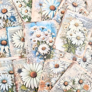 Papier journal indésirable, éphémères de scrapbooking, cartes journal, papier de scrapbooking, kit de scrapbooking, kit de journal, marguerites, fabrication de cartes, collage