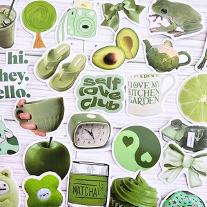 Pack d'autocollants de journal sur le thème vert, journal indésirable, autocollants mignons, autocollants verts, autocollants de journal, scrapbooking, fabrication de cartes, collage