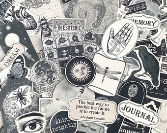 68 piece black and white ephemera set, vintage scrapbooking, junk journals, black and white paper, planners, journals, cardmaking, collage