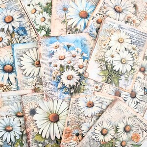 Papier journal indésirable, éphémères de scrapbooking, cartes journal, papier de scrapbooking, kit de scrapbooking, kit de journal, marguerites, fabrication de cartes, collage