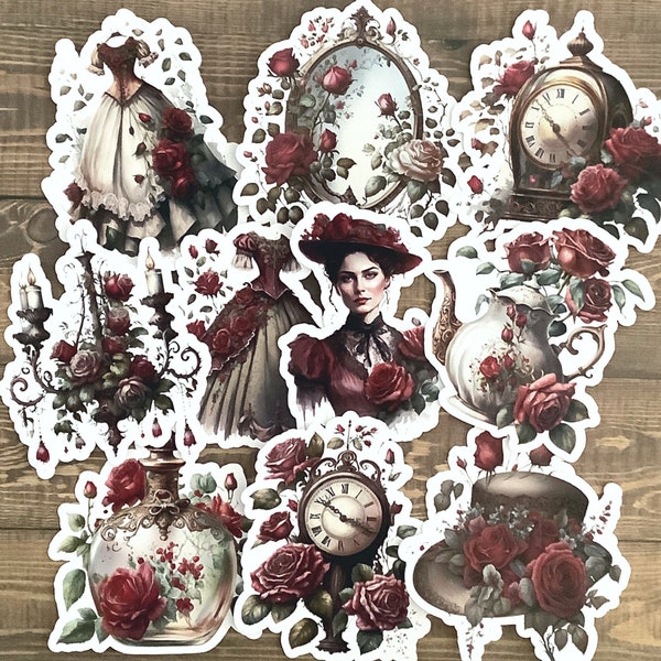 Dark Red Victorian sticker pack, junk journal, gothic stickers, victorian journal stickers, scrapbooks, planner, cardmaking, collage