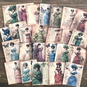 Vintage Victorian ladies journal cards, ATC's, art cards, vintage paper, scrapbook kit, junk journal, vintage, cardmaking, ephemera, collage
