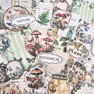 ensemble d'éphémères botaniques vintage, scrapbooking, journalisation indésirable, journal botanique, noyau de chalet, éphémère de journal, fabrication de cartes, collage