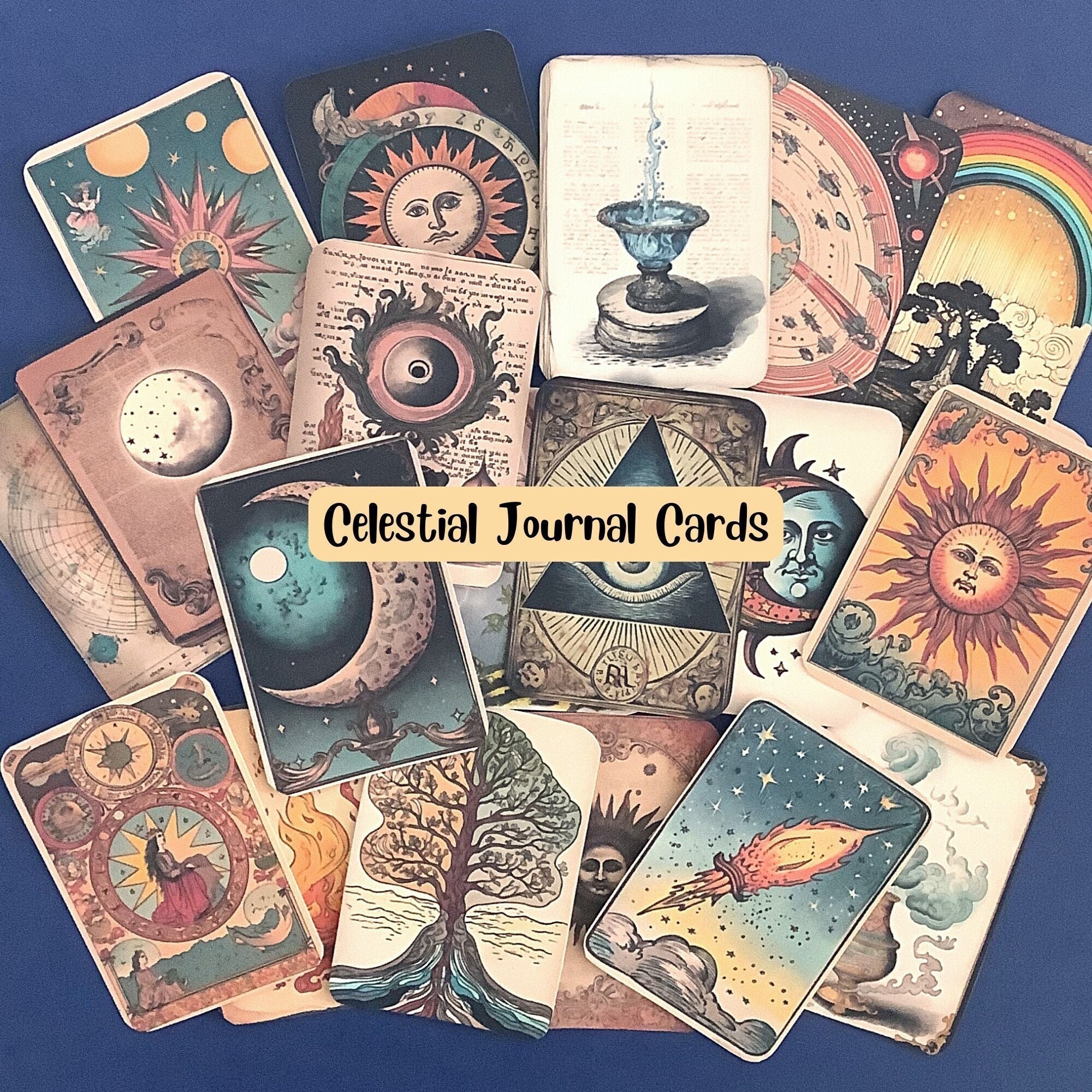 20 Piece Celestial Themed Journal Cards, Atc's, Art Cards, Celestial Journal,  Scrapbook Kit, Junk Journal, Vintage, Cardmaking, Collage 