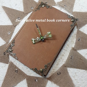 book corners, antique brass color, Set of four metal , embellishments for  the corners of your books, book corner protection.