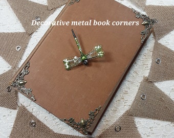 Set of eight decorative metal book corners,DIY and scrapbooking corner embellishments,book binding supplies,book making