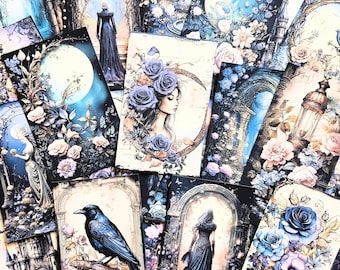 Gothic Junk Journal Ephemera, Scrapbook Paper Kit, Cardmaking, Collage Supplies