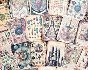Alchemy Journal Cards, Junk Journal Paper, Scrapbook Ephemera, Collage Kit (20 Pieces)