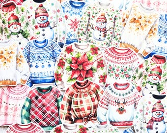 Ugly Christmas Sweater Stickers, Journal Ephemera, Scrapbook Supplies, Cardmaking Pack, Collage