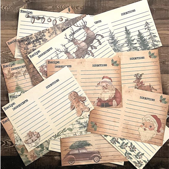 Christmas Recipe Card Style Junk Journal Paper, scrapbook paper, journal cards, scrapbook ephemera, scrapbook kit, journal kit, paper pack