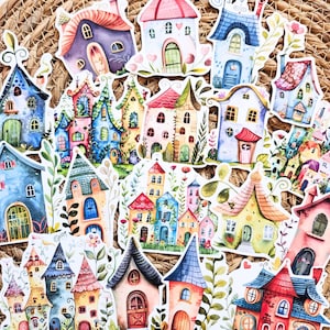 Whimsical Houses Journal Stickers, Scrapbook Ephemera Pack, Cardmaking Supplies