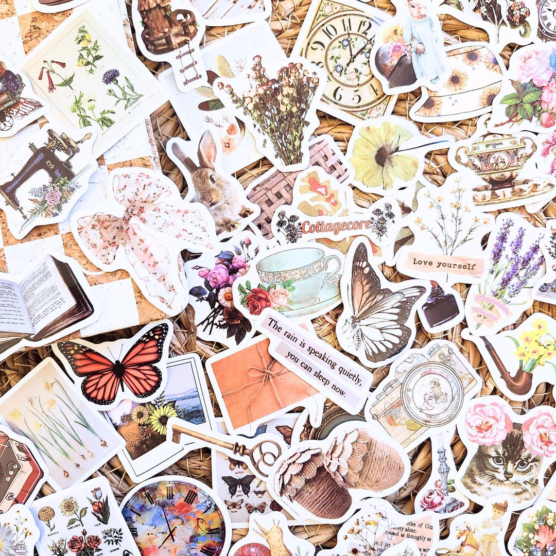 90+ Vintage Cottagecore Journal Stickers, Scrapbook Stickers, Journal ...