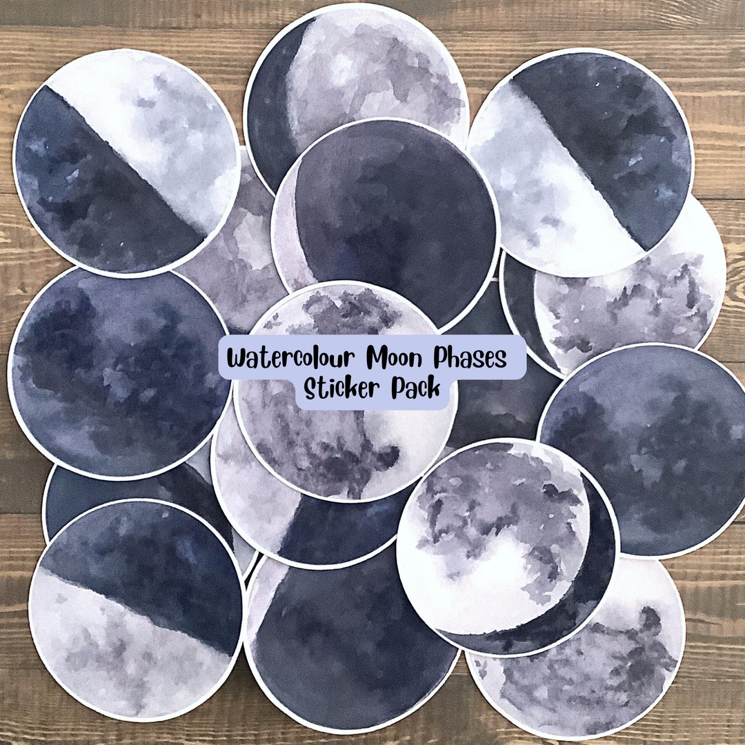 Watercolour Moon Phases Sticker Pack Junk Journal Moon - Etsy