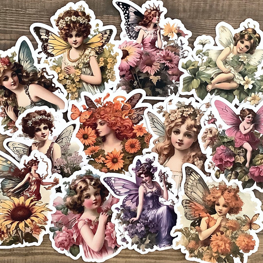Vintage Fairies Sticker Pack, Junk Journal Kit, Scrapbooking, Fairy ...