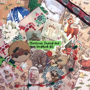 Christmas journal kit, scrapbook kit, junk journal, cardmaking, vintage Christmas, collage, diecuts, Christmas paper, gifts for crafters