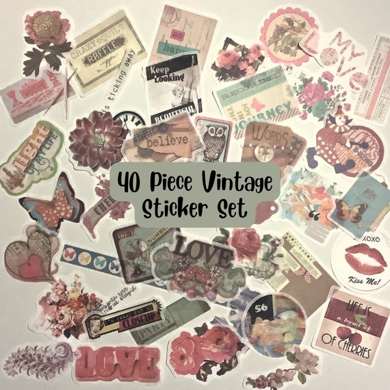 40 Piece Vintage Sticker Set, Vintage Scrapbooking, Junk