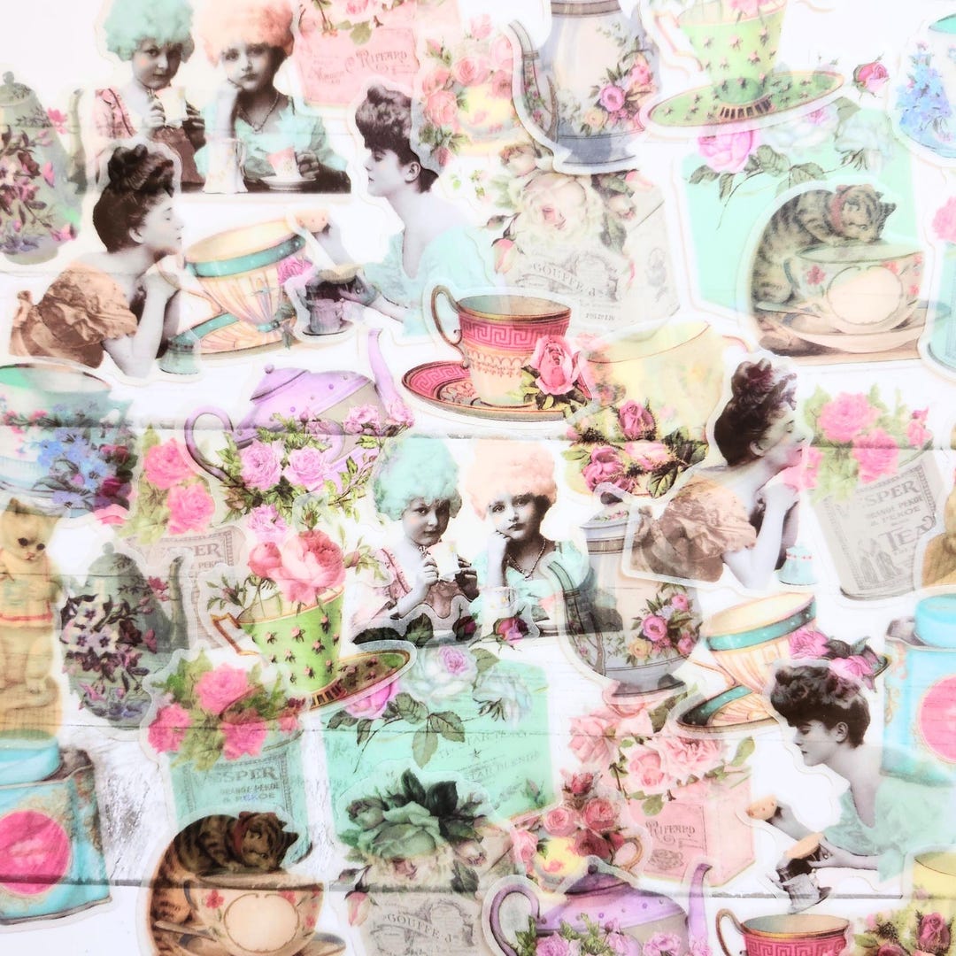 Vintage Tea Party Sticker Pack, Scrapbook Stickers, Journal Stickers ...