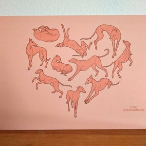Postkarte DINA5 Windhund Herz Kunst Zeichnung Liebe Greyhound Galgo Geschenk