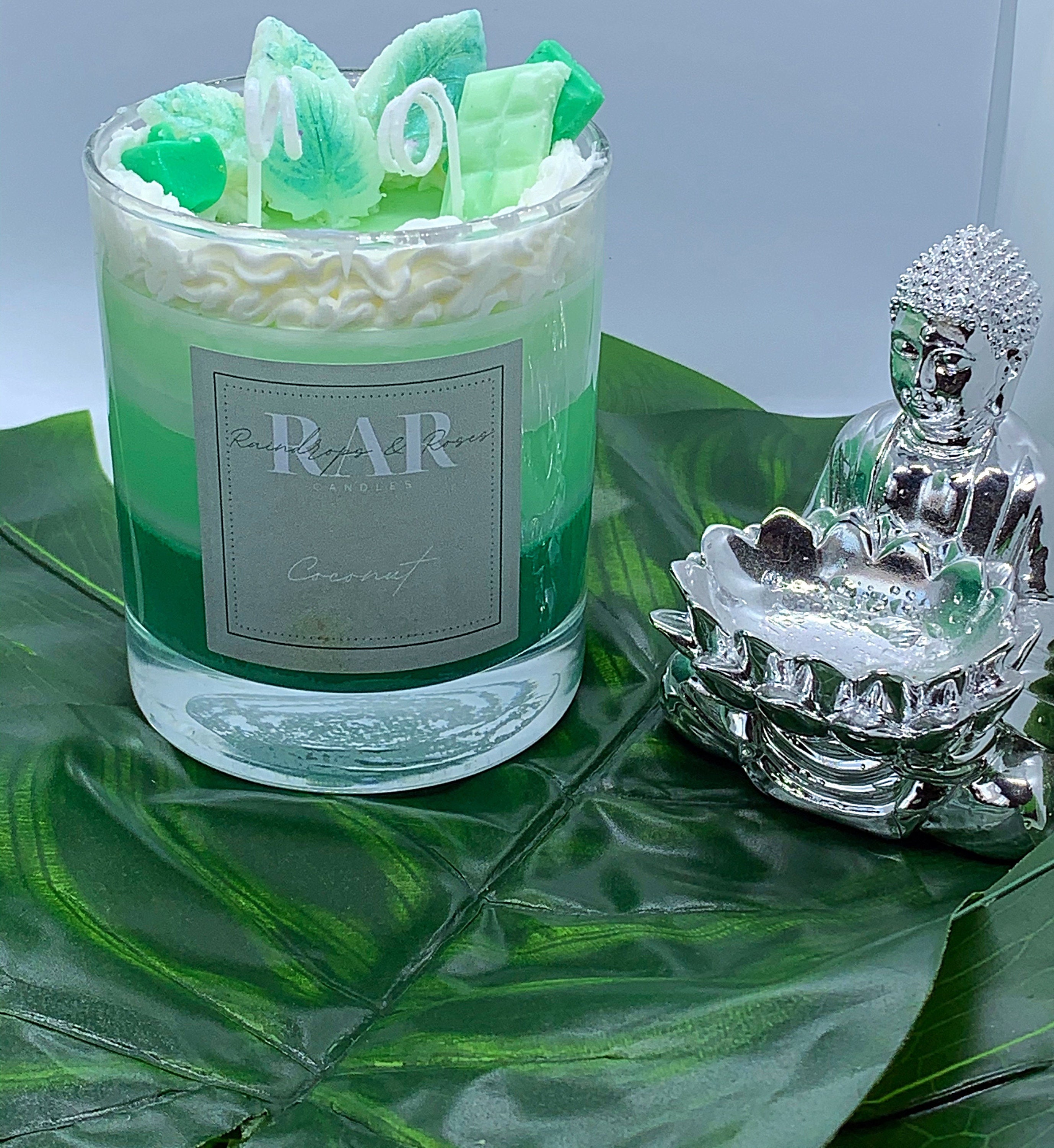 Large highly Scented candles decorated with green wax leaves Etsy