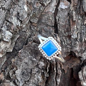 Anel de Prata Esterlina Calcedônia Azul Tamanho 10